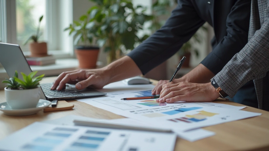 Person collaborating on design project with digital tools and color palette visible